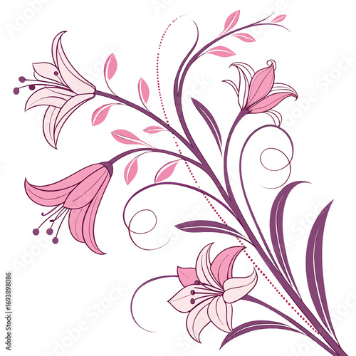 Elegant floral design with pink lilies and delicate swirls, , perfect for invitations, cards, and decorative elements