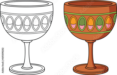 Kwanzaa unity cup outline and color vector flat illustration
