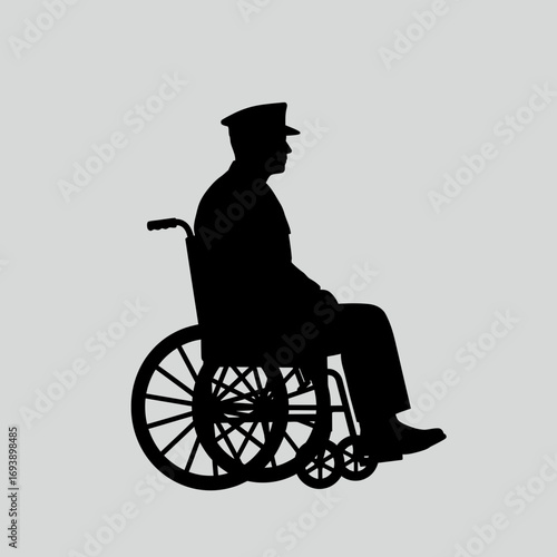 Silhouette man in wheelchair, suitable for disability awareness campaigns, medical brochures, or social inclusion posters. Physical limitations advocacy graphic.