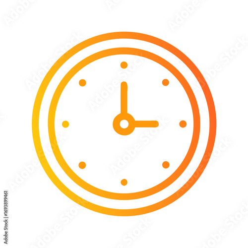 Clock icon vector illustration showing time running with orange gradient color on black background