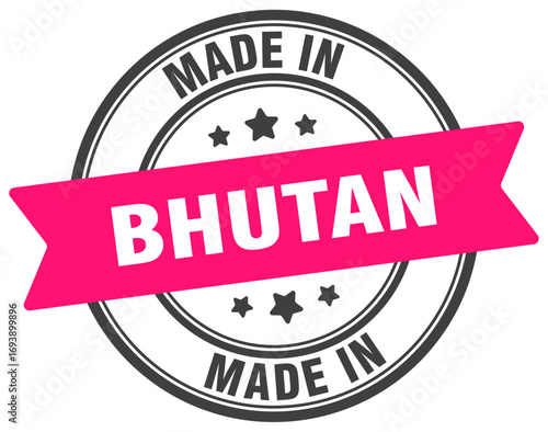 Made in Bhutan round sign. Made in Bhutan stamp.