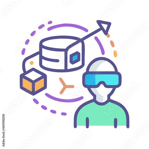 Experiencing Virtual Reality: Person using VR headset interacting with virtual objects in immersive environment
