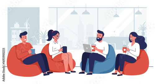 Group of People Relaxing Drinking Coffee and Working.