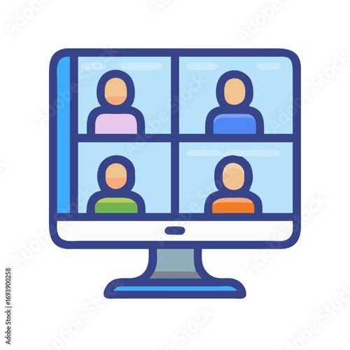 Virtual Meeting on a Computer Screen with Four Participants in a Grid Format