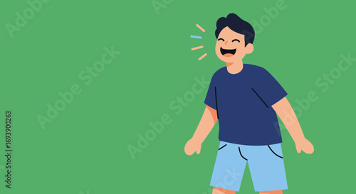 Cheerful Cartoon Boy Laughing with Open Mouth.