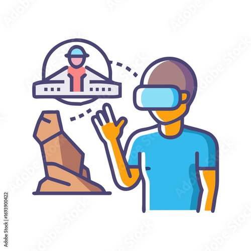 Augmented Reality Experience Illustration of a Person Exploring a Virtual Environment