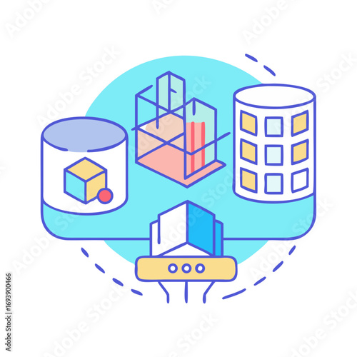 Conceptual illustration of database connectivity and data architecture in modern technology systems