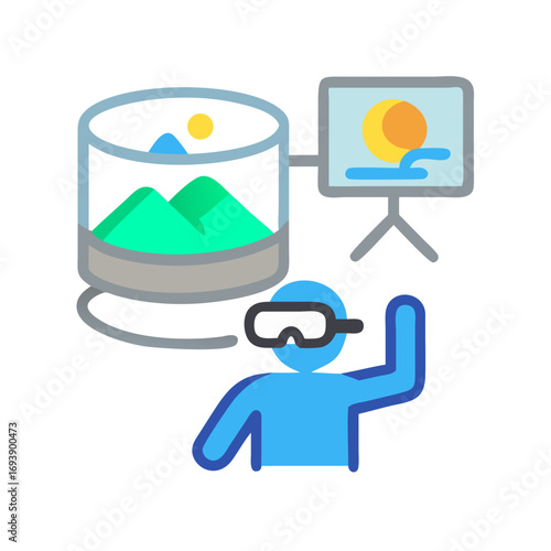 Virtual Reality Immersion Concept Illustration Featuring a Stylized Character and Digital Environments