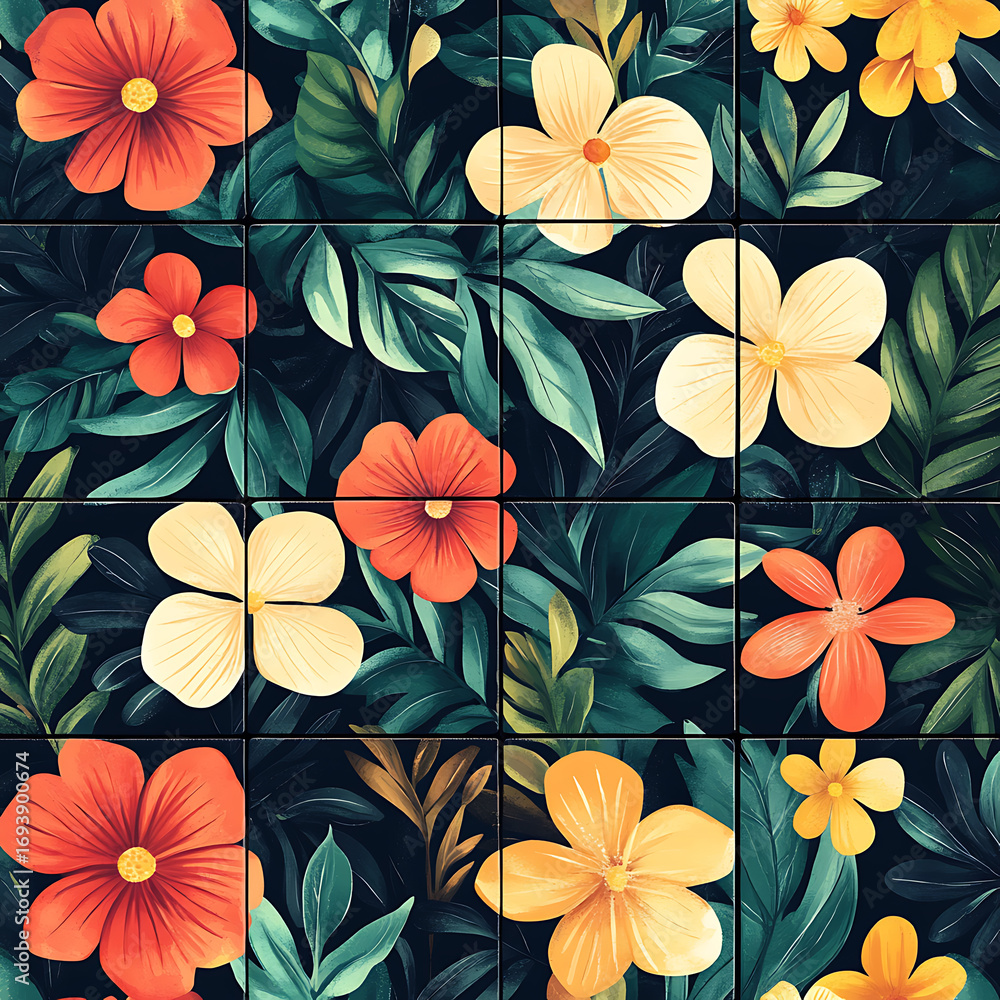 Seamless tile patterns combining cultural, modern, and botanical inspirations for commercial vector. Seamless tile patterns combining cultural, modern, and botanical inspirations for commercial vector.
