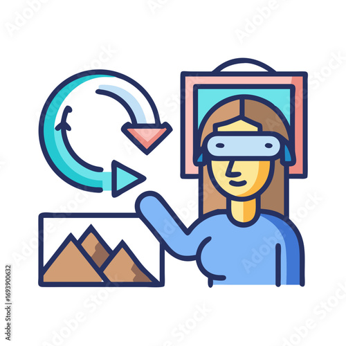 Woman exploring digital worlds using virtual reality headset, engaging with interactive virtual environments