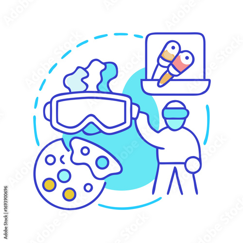 Virtual Reality Artistic Creation Flat Design Illustration on a Black Background