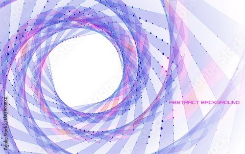 Abstract cyber colorful background from lines and circles form tunnel. Square radial twisted tunnel purple on white. Swirl futuristic geometric.