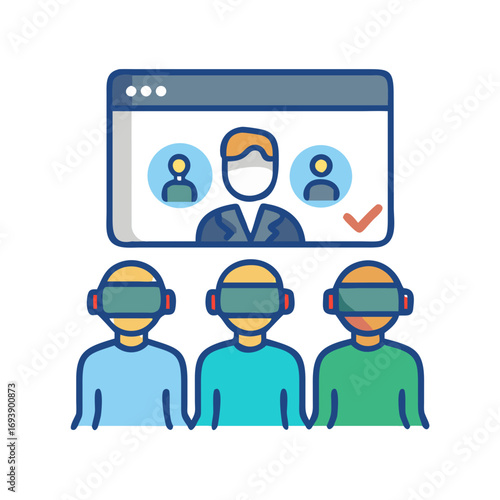 Virtual Reality Meeting: Attendees Participating in a Meeting Via VR Headsets with Remote Facilitator