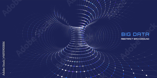 Abstract futuristic data torus from color dots connecting in lines grid on dark.  Big Data. Concept visualization for technology, analytics and network.
