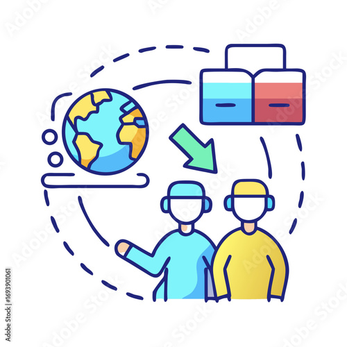 Global Data Transfer Between Individuals Concept in Flat Illustration Style on Black Background