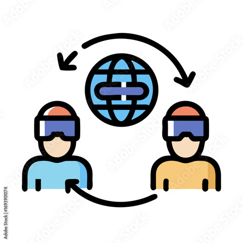 Virtual Reality Network: Two Users Connected Globally Through VR Headsets in Digital Space