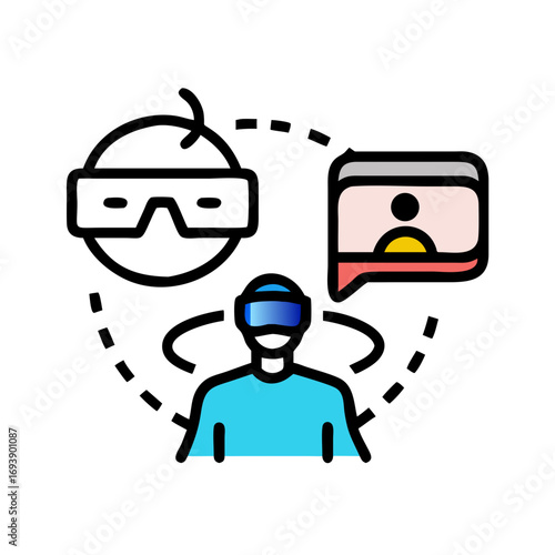 Stylized Vector Illustration of a Person Using VR and Interacting With an Avatar