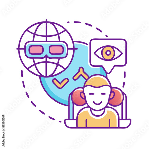 Experiencing Virtual Reality: An illustration of immersive technology, showcasing a world of digital sensory experience