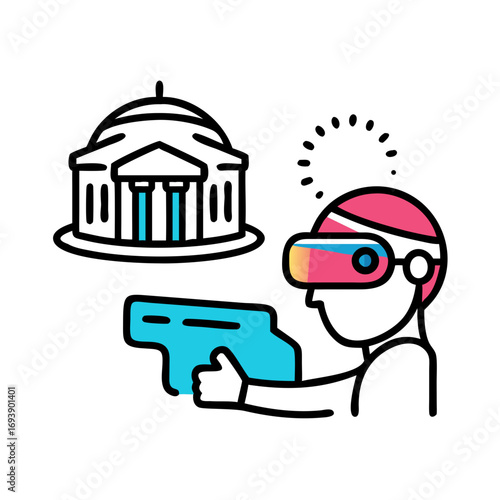 Abstract VR gaming silhouette vector graphic with vibrant colors isolated on a black background.