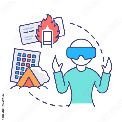 User experiencing virtual reality challenges with data loss and security concerns, flat design