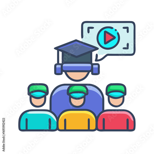 Online graduation video class or webinar for students concept illustration