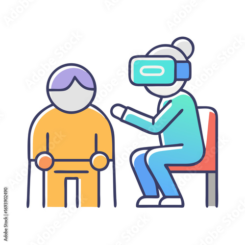 Virtual Reality Therapy Session: Therapist Guiding Patient in VR Experience