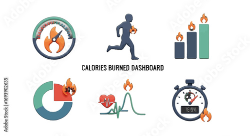 Fitness Calories Burned Vector Icon Set