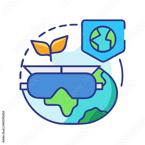 Virtual Reality and Sustainable Future: Conceptual Illustration of VR Headset and Earth
