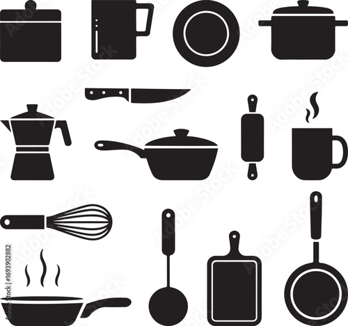 Kitchen utensils icons cookware tools vector set  
