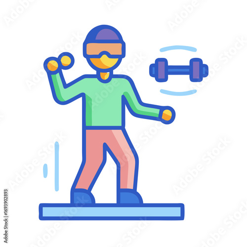 Virtual Reality Workout: A stylized icon depicting a person exercising in virtual reality.