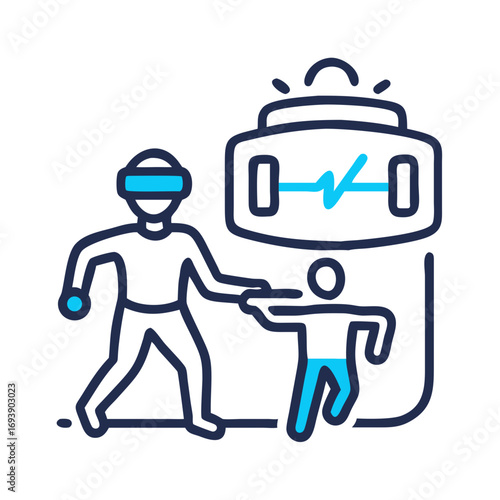 Virtual Reality Training Simulation: User Interaction with Heart Rate Monitoring System on Black Background