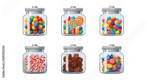 Candy Jars Vector Icon Set Sweet Treats Graphics