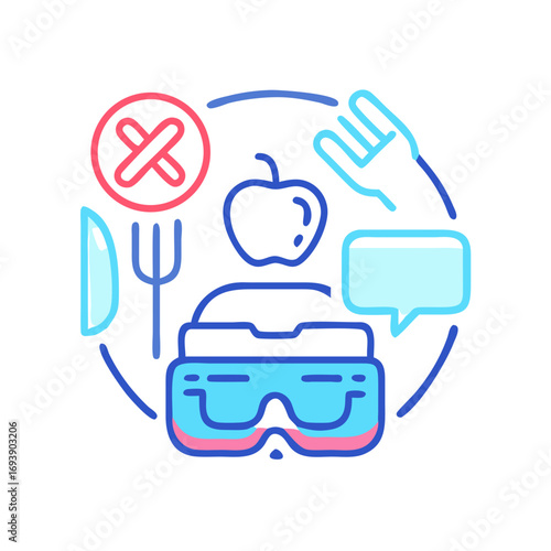 Vector illustration depicting the immersive virtual reality experience of culinary wellness and mindful eating