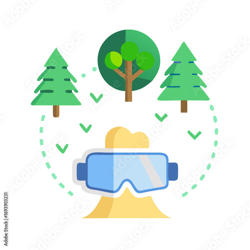 Virtual Reality Experience in Nature: A Flat Vector Illustration of Digital Immersion