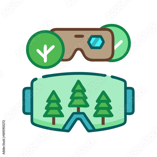 VR Goggles Icon with Trees and Nature Elements on a Black Background