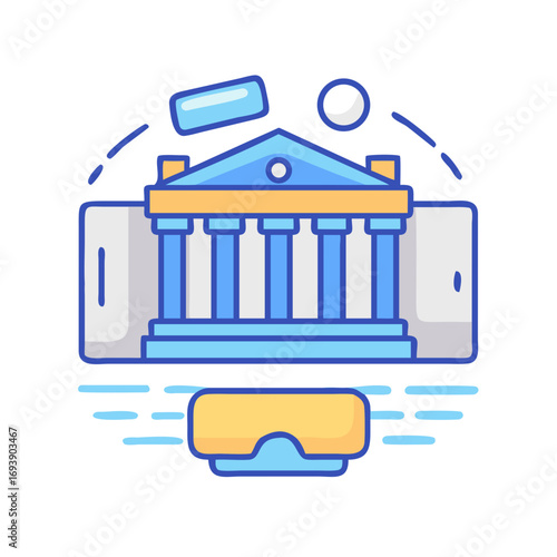 Virtual reality museum tour displayed on a mobile device, education concept