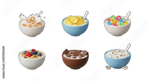 Breakfast Cereal Vector Icon Set Delicious & Nutritious