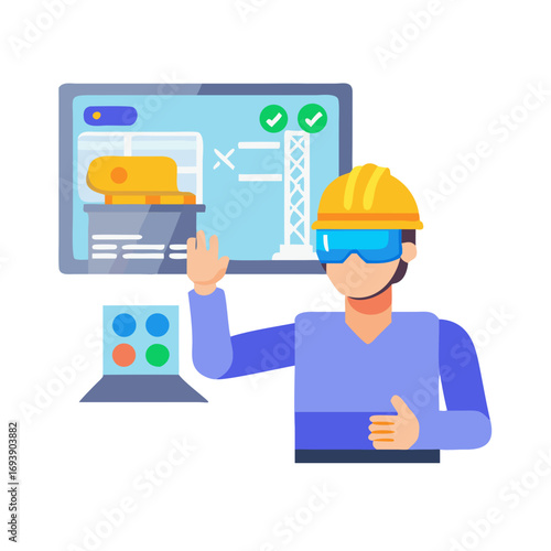 Construction worker interacting with augmented reality interface for project management and building design