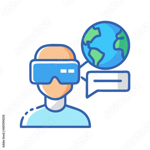 Global Virtual Reality Experience Connecting People Worldwide via VR Headset Icon
