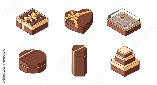 Chocolate Gift Box Vector Icon Set Isometric Design
