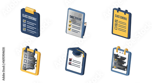 Isometric Vector Icon Set Class Schedule