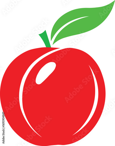 Vibrant red apple silhouette with green leaf fruit icon for healthy eating and harvest vector