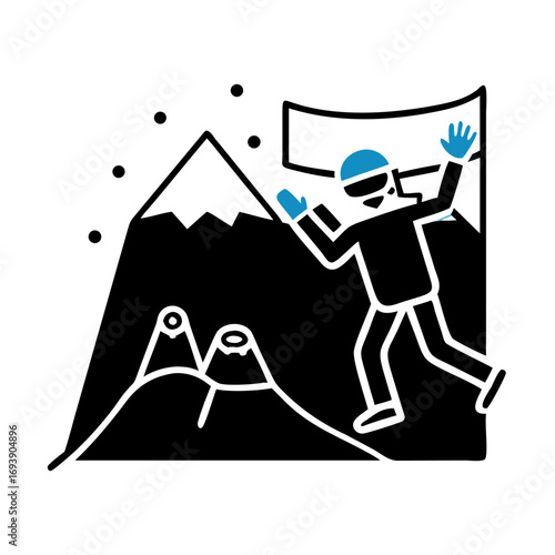 Minimalistic illustration of a hidden person in the darkness waving with a blue hand