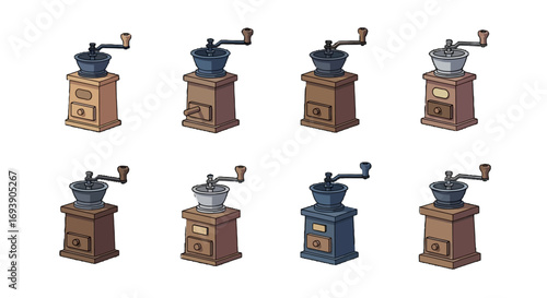Vintage Coffee Grinder Vector Icon Set