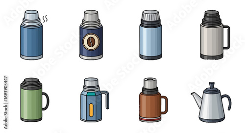 Thermos Flask Vector Icon Set Insulated Bottle Graphics