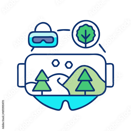 VR headset stock vector design featuring nature landscape inside the device for technology concepts
