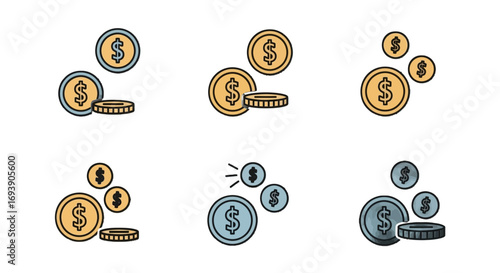 Coin Vector Icon Set Finance, Money, Currency