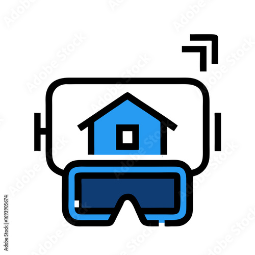 Virtual reality headset with a house design for real estate application concept illustration