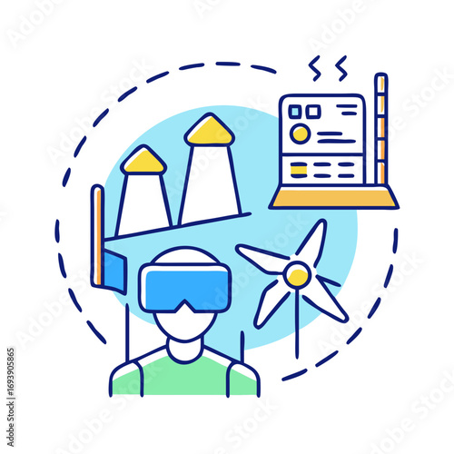 Virtual Reality Simulation of Industrial Environment and Renewable Energy Sources for Training and Efficiency