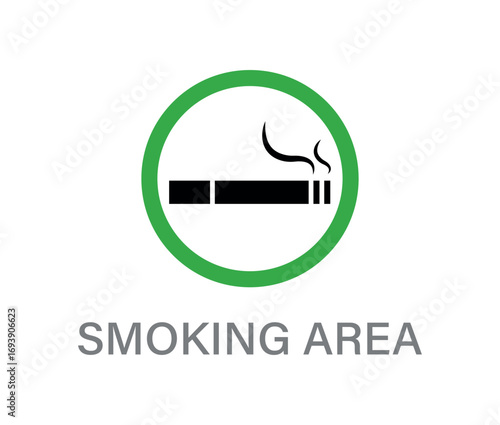 Smoking Area Sign Icon, Green Circle Cigarette Symbol, Designated Zone Pictogram, Public Space Marker
